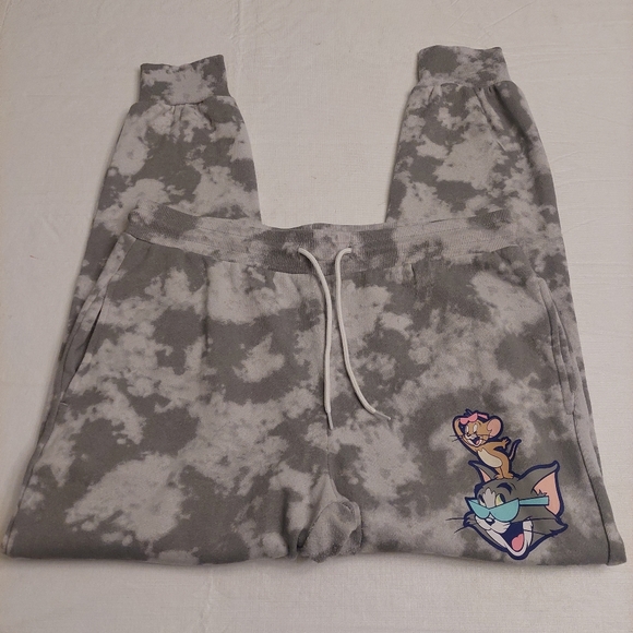 Tom And Jerry Grey White Tie Dye Jogger Sweatpants Cartoon 90s Loungewear Size L - Picture 3 of 13